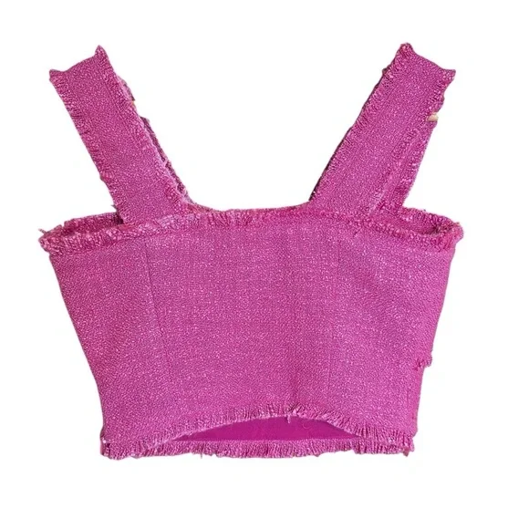 🔆 Endless Rose Pink Tweed Bow Crop Top - Size Small NWOT - Picture 3 of 6